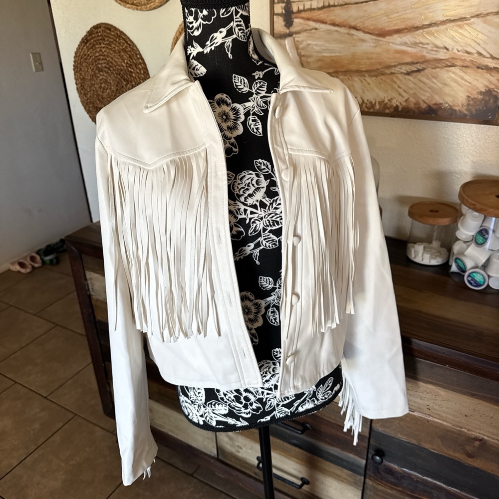 wild fable White Fringe Leather Jacket